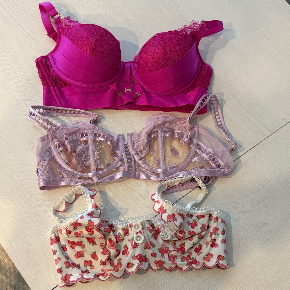 Elegant Women's Lace Bra Set - Pink, Purple, and White Honey Bridette